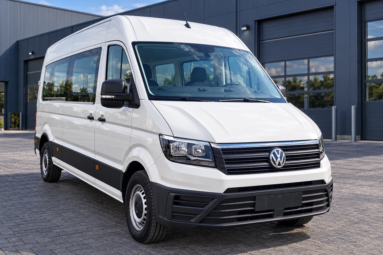 Camioneta Volkswagen Crafter para turismo; fotografía de presentación con fondo editado